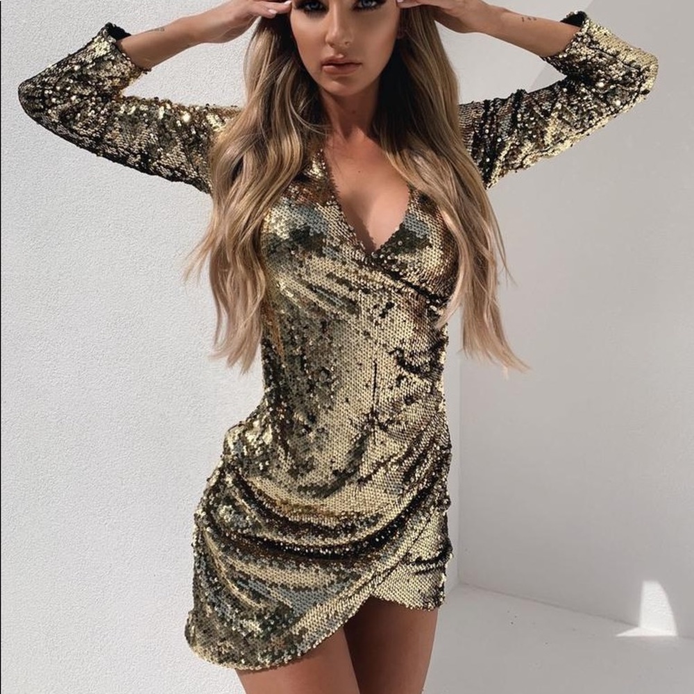 TIGER MIST GOLD SEQUIN DRESS